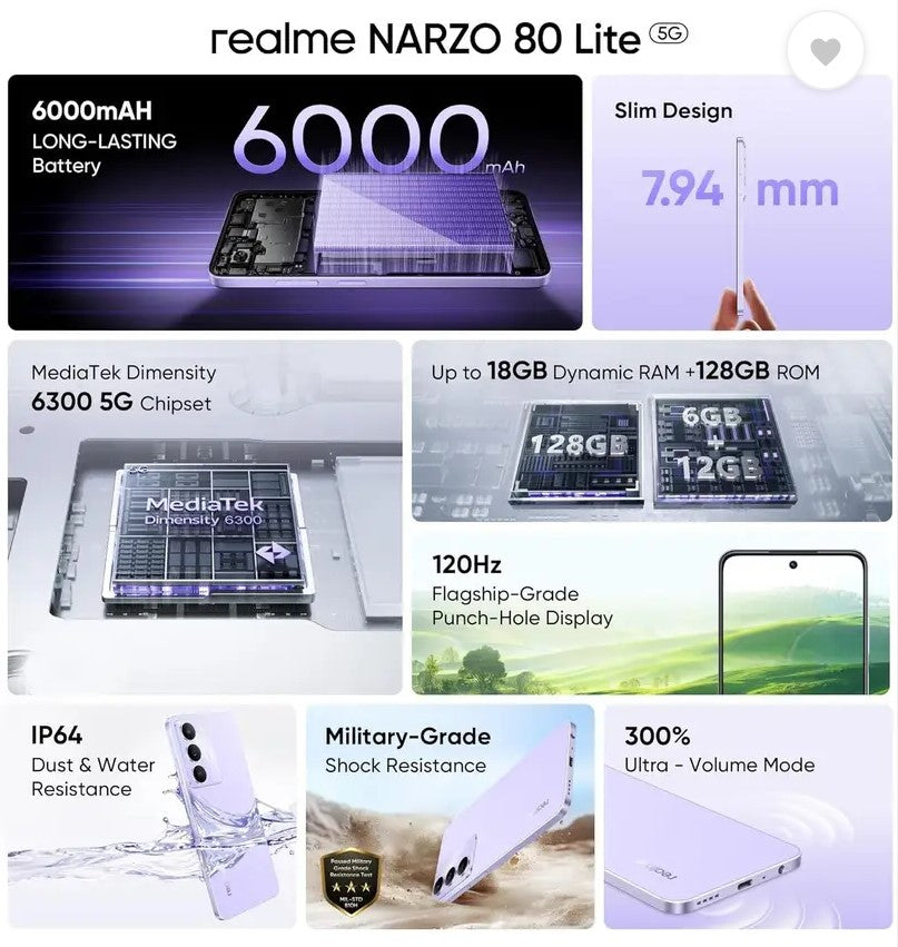 realme Narzo 80 Lite 5G (Crystal Purple, 128 GB) (6 GB RAM)