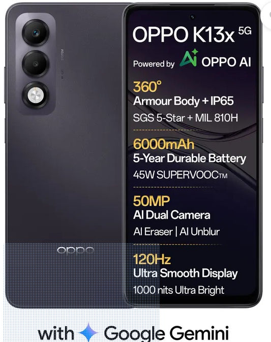 OPPO K13x 5G 6000mAh and 45W SUPERVOOC Charger & AI (Midnight Violet, 128 GB)  (4 GB RAM)