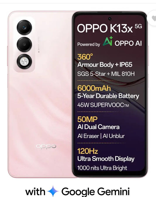 OPPO K13x 5G 6000mAh and 45W SUPERVOOC Charger & AI (Sunset Peach, 128 GB)  (6 GB RAM)