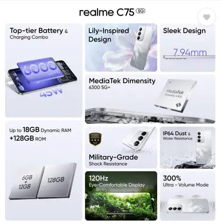 lme C75 5G (Lily White, 128 GB)  (6 GB RAM)