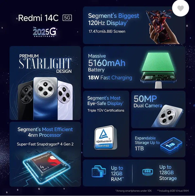 REDMI 14C 5G (Starlight Blue, 128 GB)  (6 GB RAM)